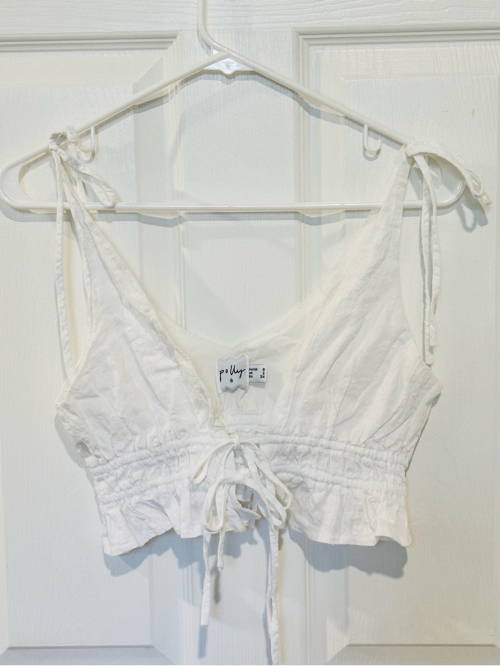 Princess POLLY White Tie Front Cropped Tie Shoulder Top SIZE 2 SUMMER FESTIVAL
